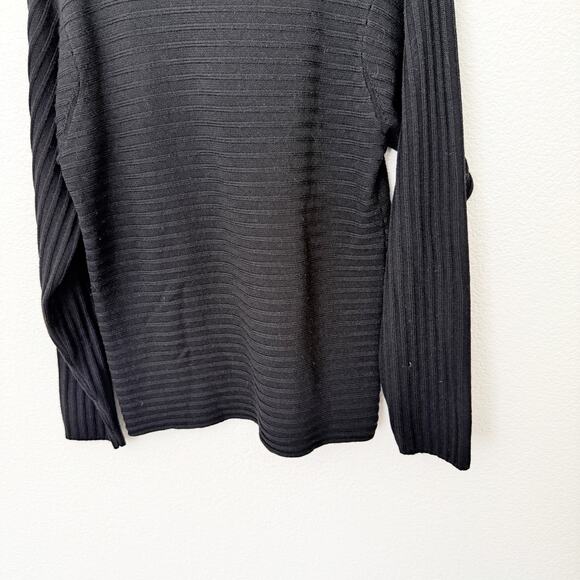 [Armani Collezioni] Black 100% Wool Boat Neck Sweater Classic Ribbed Sz Large L - Picture 6 of 8